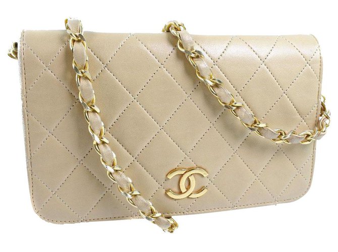 Chanel Wallet an der Kette Beige Leder  ref.237836