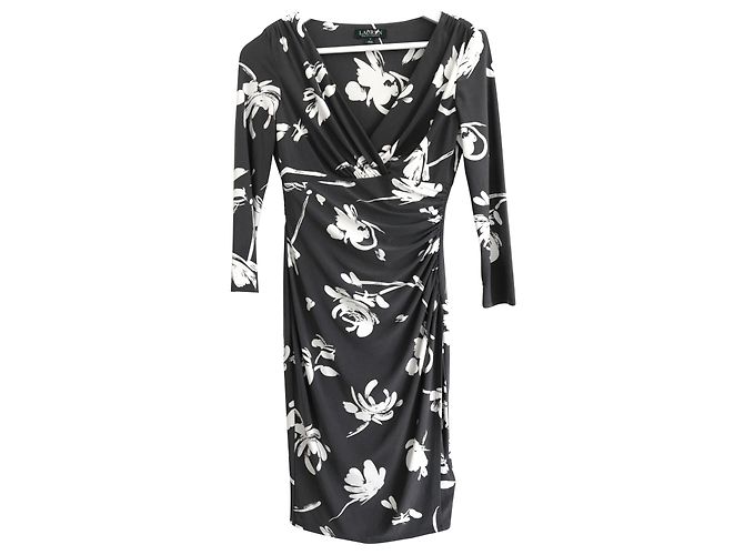 Ralph Lauren Graues Blumenjersey-Kleid Anthrazitgrau