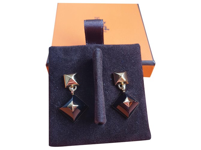 Pendientes Hermès Medor Folk Negro Metal  ref.237949