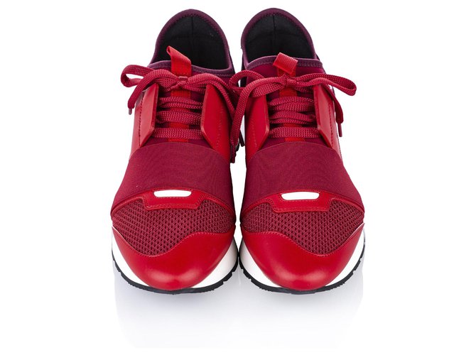 Balenciaga Red Race Runner Monochromer Nylon-Sneaker Rot Mehrfarben Leder Kalbähnliches Kalb Tuch  ref.238000
