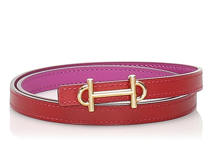 Hermès Cinturón de cuero reversible rosa Hermes Becerro  ref.238007