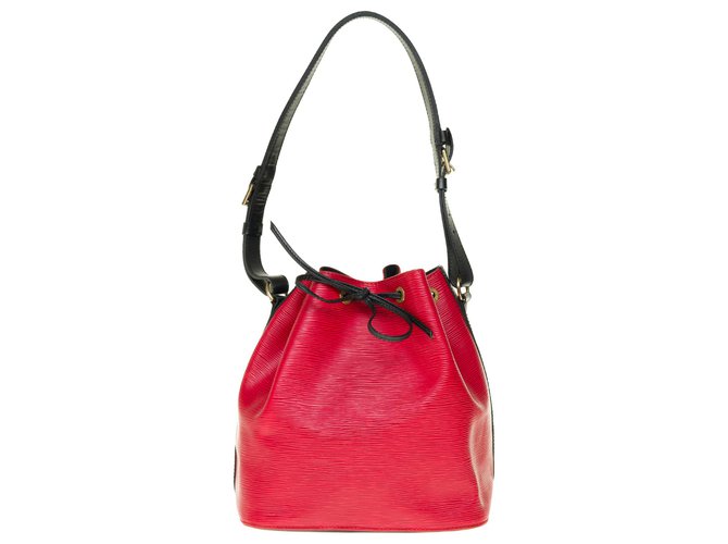 Noe Louis Vuitton Petit Noé two-tone handbag in red & black epi leather, garniture en métal doré  ref.238068