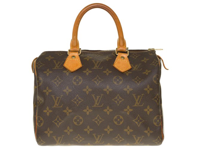 A bolsa Louis Vuitton Speedy essencial 25 em tela revestida com monograma e couro natural em muito bom estado Marrom Lona  ref.238130