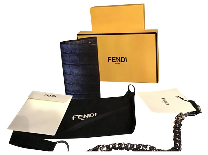 Fendi business Card Holder lives elite St Coco Dark blue Leather  ref.238159