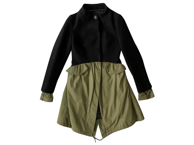 Autre Marque HAUTE Bicolor Wool and Technical Material Slim Coat Multiple colors