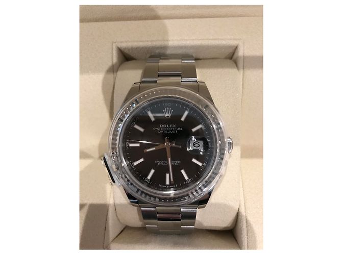 Rolex Datejust 41 Acciaio Quadrante Nero Bracciale Oyster Silver hardware