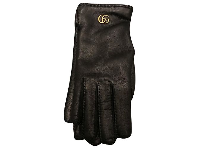 Gucci Lederhandschuhe Schwarz mit goldenem Logo
