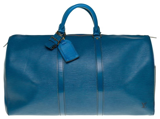 Louis Vuitton Keepall Travel Bag 50 em couro epi azul, garniture en métal doré  ref.238253