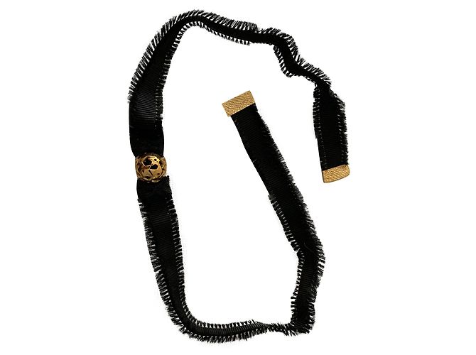Dior Colar Pulseira Preto Dourado Aço e Tecido