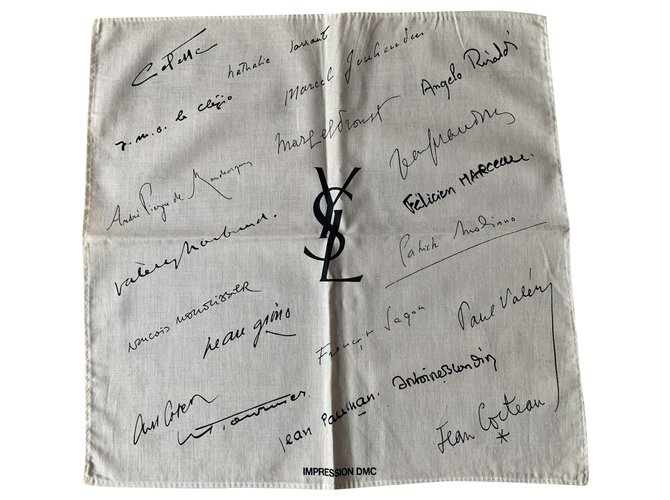 Yves Saint Laurent Foulards de soie Coton Noir Blanc cassé  ref.238365