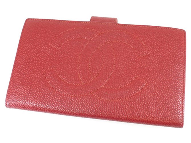 Chanel Red CC Caviar Leder lange Brieftasche Rot  ref.238410