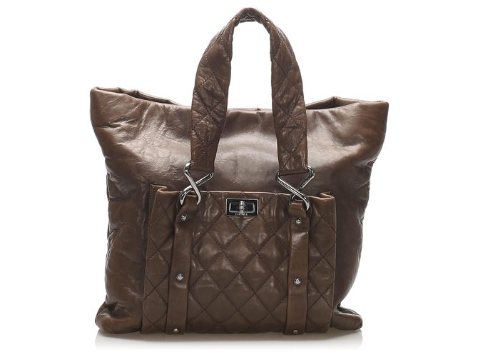 Chanel Brown 8 Knots Lambskin Tote Bag Dark brown Leather  ref.238472