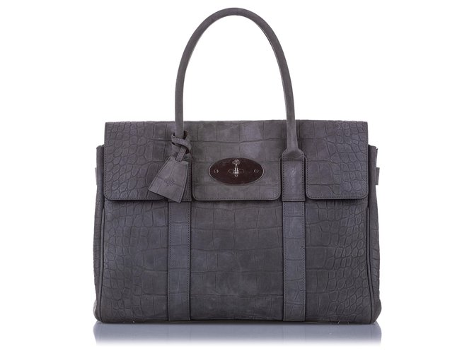 Mulberry Gray Embossed Bayswater Suede Handbag Grey Leather  ref.238482