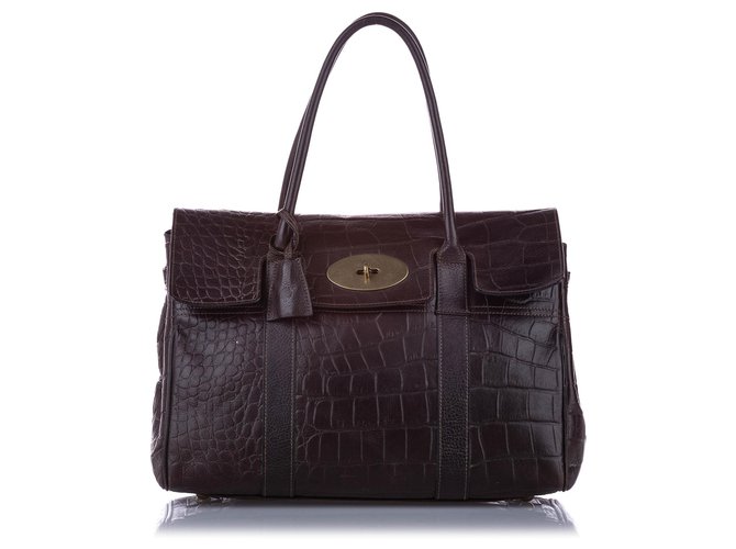 Mulberry Brown Embossed Bayswater Leather Handbag Dark brown Pony-style calfskin  ref.238486