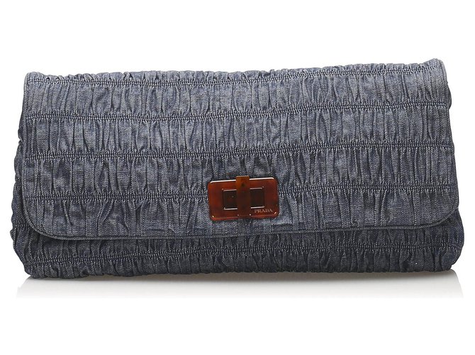 Prada Blue Gaufre Denim Clutch Bag Brown Cloth ref.238534 - Joli Closet