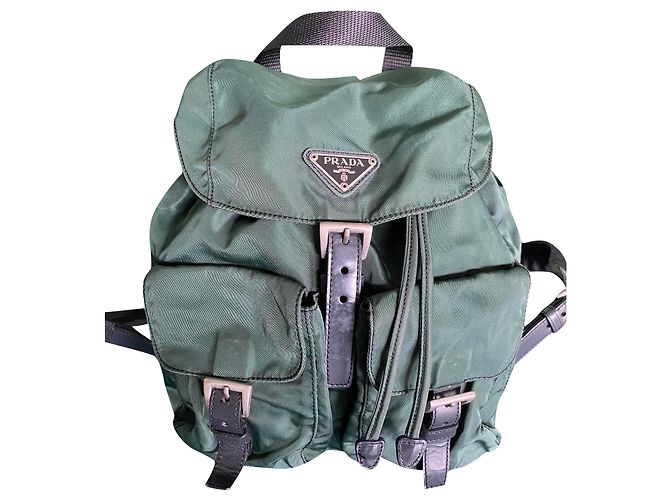 Vintage Prada Backpack Black Green Silver hardware