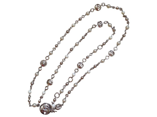 Chanel Lange Halsketten Silber Metall  ref.238765