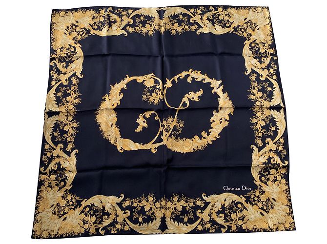 Sciarpa Dior in seta blu e oro D'oro 