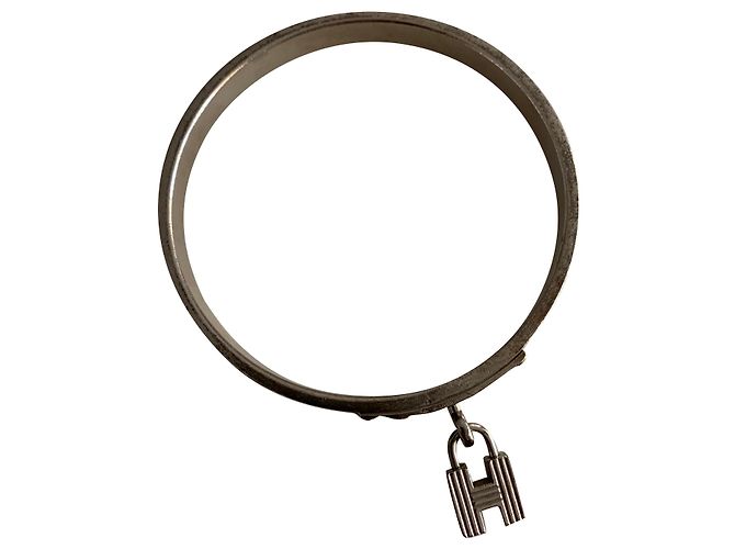 Pulseira Hermès Preta Prateada Metal Preto Prata 