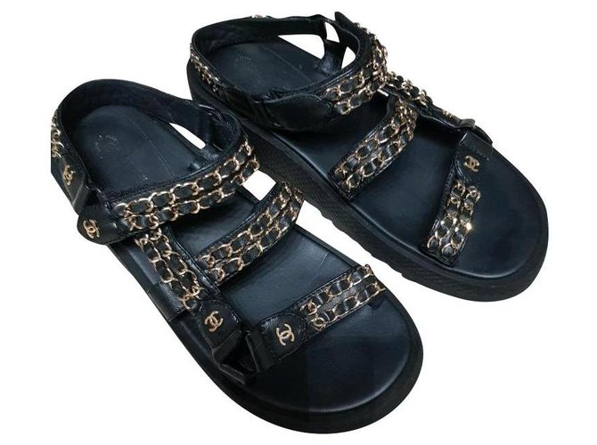 Chanel dad sandals Black Leather  ref.239023