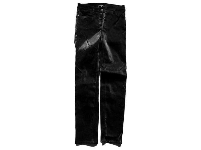 Chanel Lurex Skinny Pants Schwarz Baumwolle  ref.239030