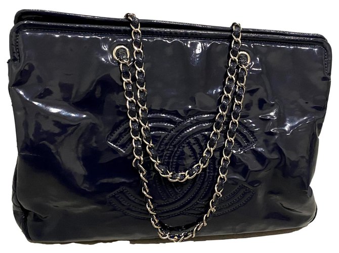 Chanel Totes Navy blue Patent leather  ref.239080