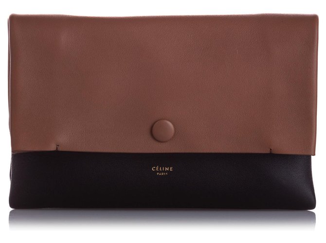 Céline Celine Brown All Soft Leather Clutch Bag Black Pony-style calfskin  ref.239201