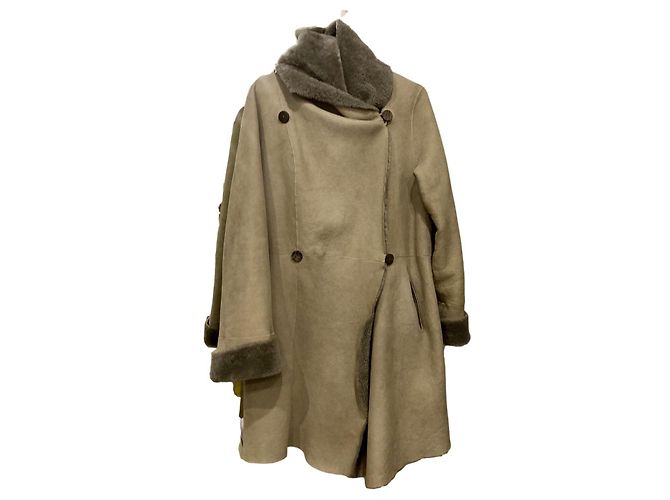 Autre Marque Abrigo reversible de piel de oveja beige Talla 38