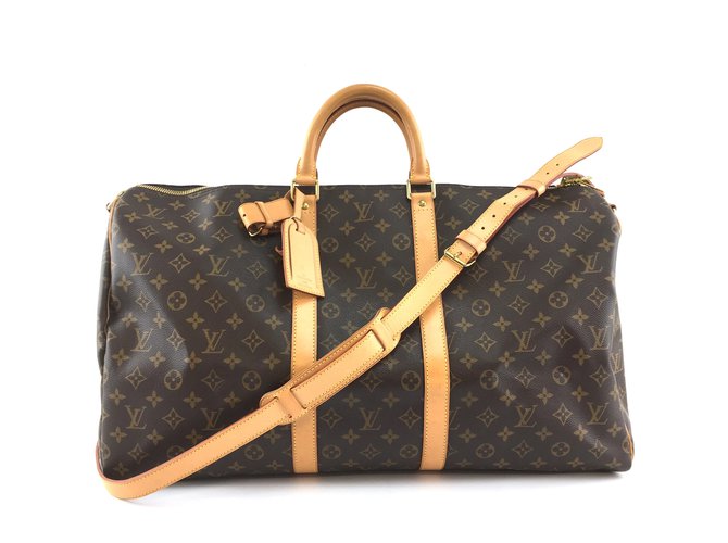 Louis Vuitton Keepall 55 Toile Monogram Bandoulière Cuir Marron  ref.239291