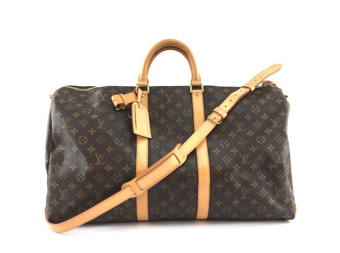 Louis Vuitton Keepall 55 Bandouliere Monogram Canvas Brown Leather  ref.239291