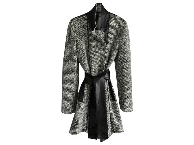 Autre Marque Nuovo cappotto con pelle di ULI SCHNEIDER, Germania Nero Bianco Lana  ref.239294