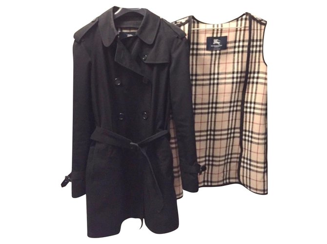 Burberry Trench coats Black Cotton Wool  ref.239376