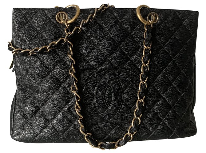Chanel Shopping Black Leather  ref.239449