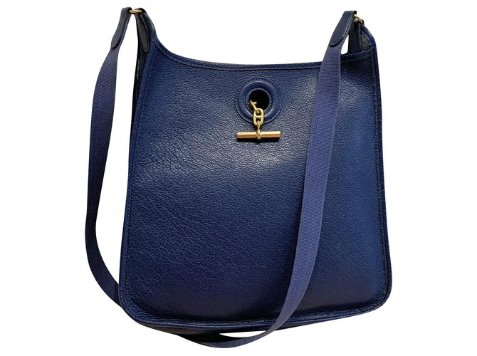 Hermes Blue Sapphire Buffalo Leather Vespa Bag.  Luxury