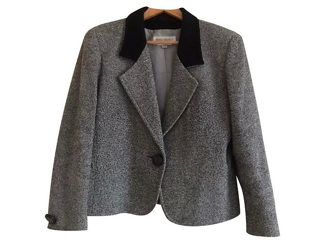Wolljacke mit schwarzem Samtkragen Yves Saint Laurent Grau 