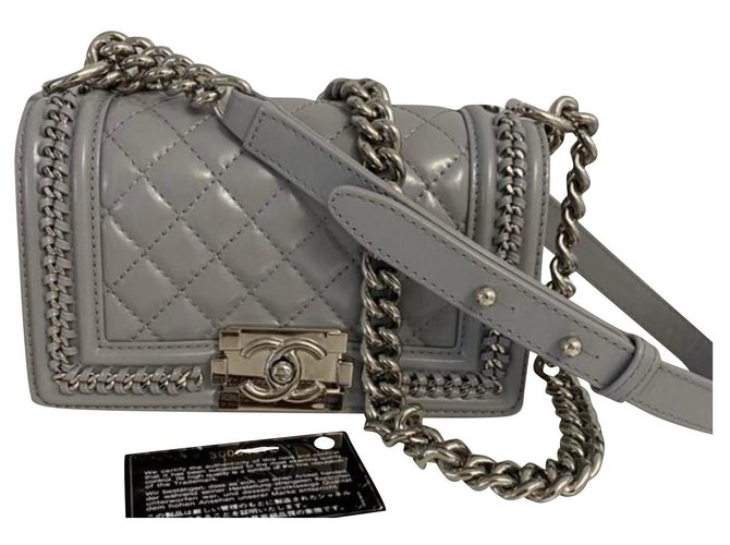 Chanel Boy mini bag Silvery Grey Leather  ref.239514