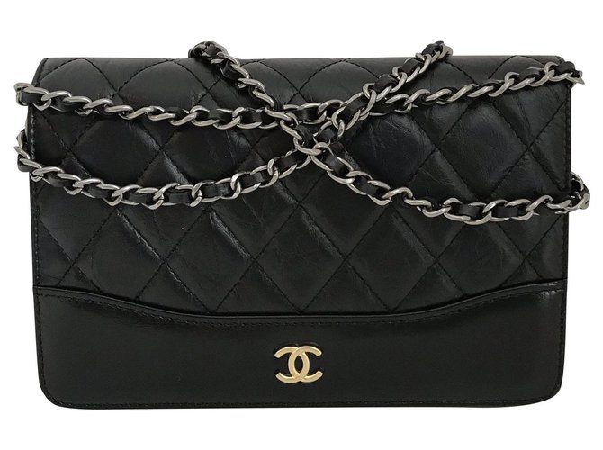 Wallet On Chain Chanel Bolsas Preto Couro  ref.239524