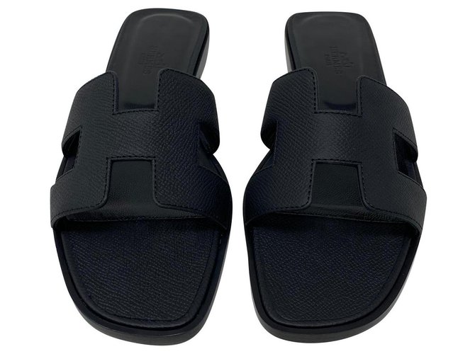 Hermès SANDALIAS HERMES ORAN PIEL EPSOM NEGRO Cuero