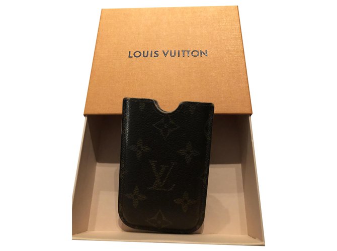 Louis Vuitton IPhone Hülle 3G-Monogramm Dunkelbraun Leder  ref.239543