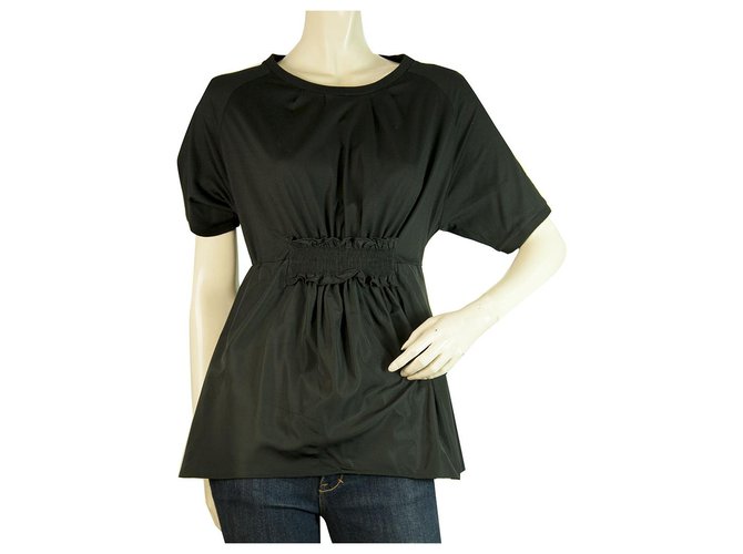 MONCLER Black T-Shirt Girocollo Elasticized Short Sleeve Blouse top sz S Cotton  ref.239577