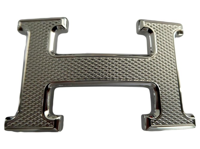 boucle de ceinture hermès 5382 en acier argenté palladié guillochée  ref.239616