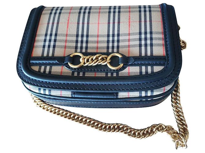 Bolsa de ombro Burberry Novissa Bege de couro e algodão