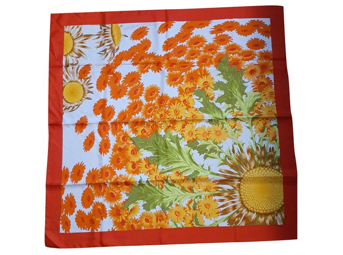 Hermès Flowers and Carline II Orange Silk  ref.239650