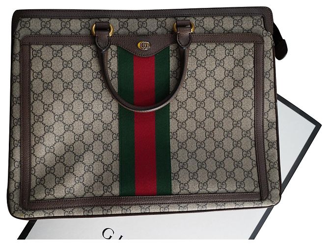 Maleta Gucci Ophidia GG Marrom Bege