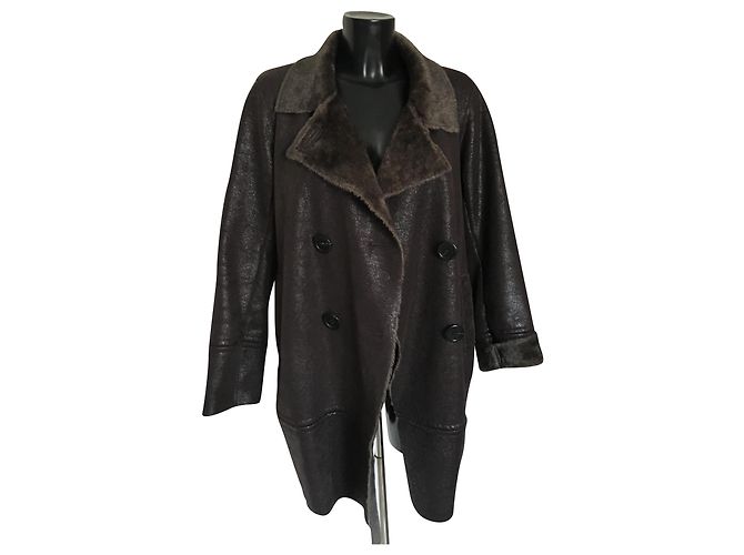 Abrigo Gerard Darel de imitación cuero marrón oscuro