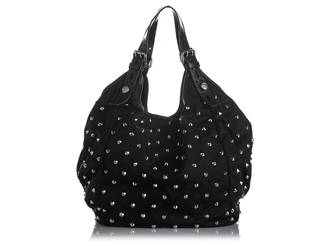 Givenchy Black New Sacca Studded Nylon Shoulder Bag Silvery