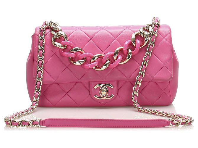 Chanel Pink Medium Lambskin Leather Bicolor Chain Flap Bag ref