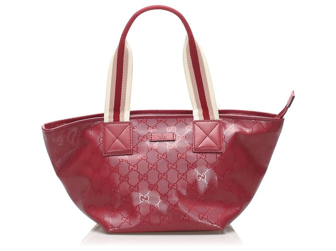 Bolsa Gucci Red GG Imprime Web Branco Vermelho Lona Plástico Pano  ref.239824