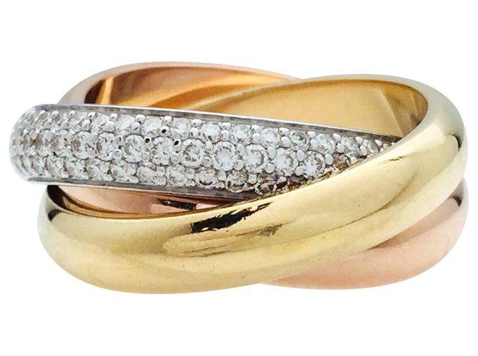 Love Bague Cartier, modèle "Trinity" 3 ors, diamants. Or blanc Or jaune Or rose  ref.239929