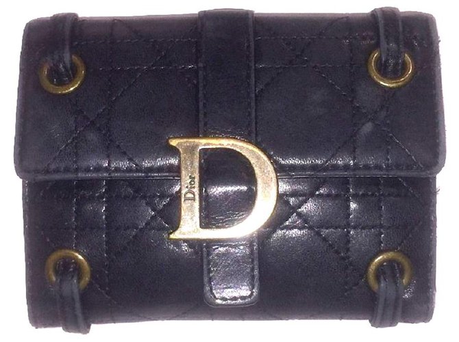 DIOR vintage wallet in Cannage leather Black  ref.239930